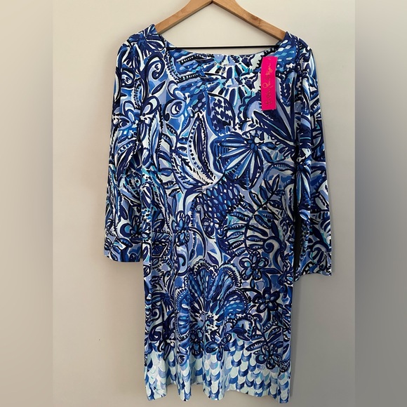 NWT Lilly Pulitzer Holee Cotton 3/4 Sleeve Iris Blue and White Print XL - Picture 3 of 9